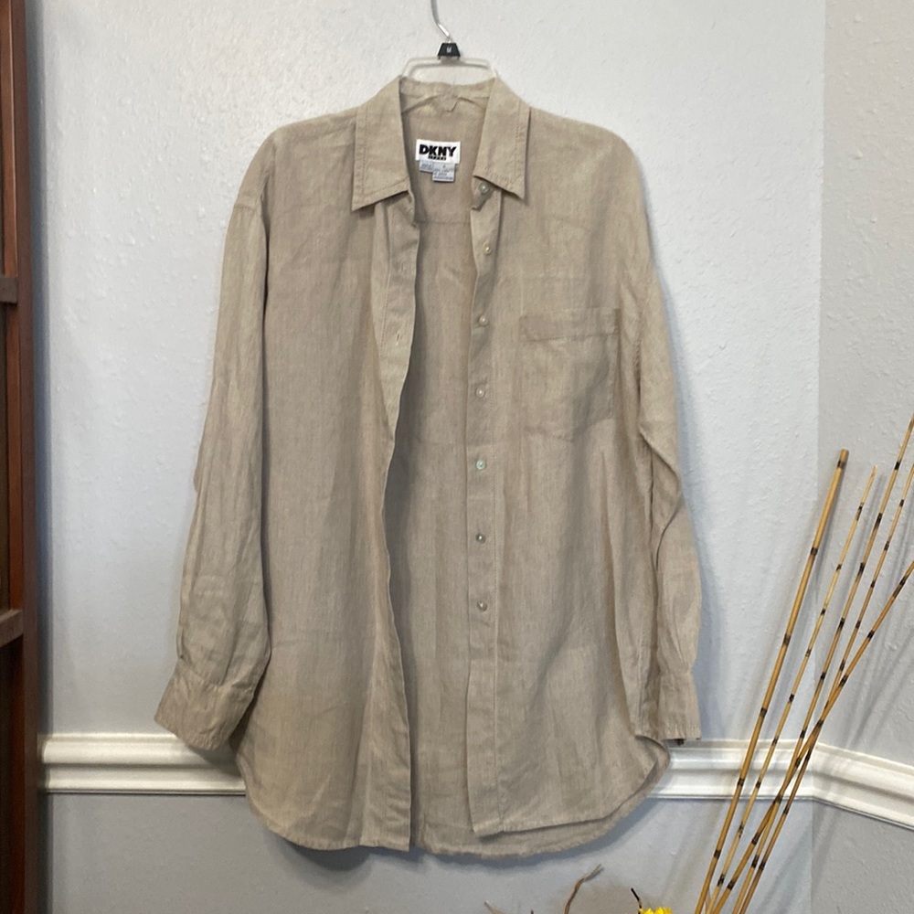 DKNY 100% vintage long linen shirt dress casual wear